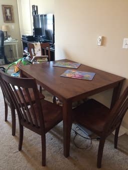Nice wooden dining table with 4 matching wooden chairs - $75 1