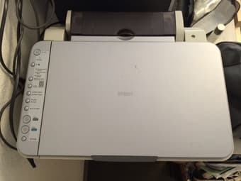 HP laser printer, Epson scanner, SHARP microwave, and a desk lamp 2