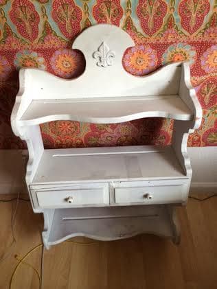 HP Printer, Canon camera, vintage white desk & shelf, painting 2