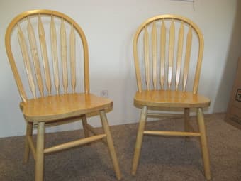 Moving sale: wood chairs set of 2, wood bar stools and recliner 1