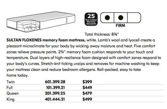 SULTAN FLOKENES memory foam mattress, KING, white. 1