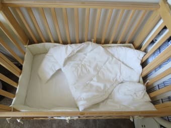 Delta Portable Folding Crib with mattress pad and duvet cover, $25 2