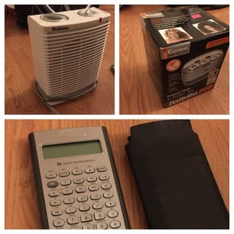 electric heater, ceramic hair rollers, TI BAii plus calculator for sal 1
