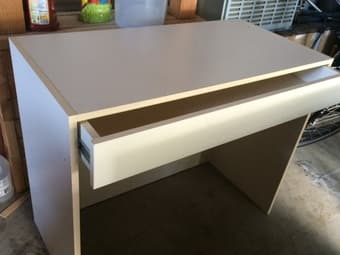 White desk, storage cabinet - $35 1
