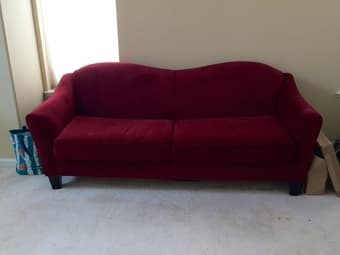 Red Velvet Couch in beautiful condition (Abbie Sofa - Berry, Pier1) 1