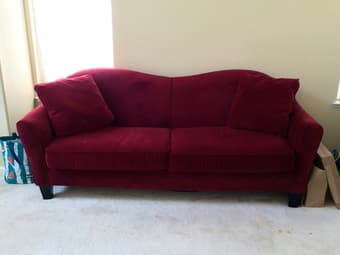 Red Velvet Couch in beautiful condition (Abbie Sofa - Berry, Pier1) 2