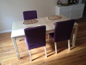 NEW Ikea Bjursta Dining Table + 4 Ikea Henriksdal Purple Chairs 3