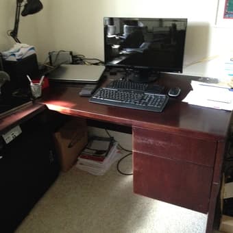 L-shaped solid red wood desk for sale $50 2