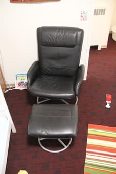 For sale - leather arm chair + foot rest 1