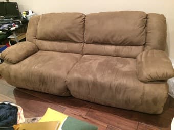 Ashley Mocha Microfiber Sofa Recliner + Coffee Table + TV Stand- $350 1
