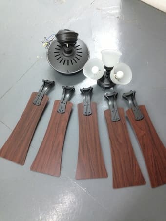 Dark wood and glass ceiling fan for sale $40 1