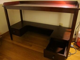 Desk - dark brown, narrow, with drawers - $80 2