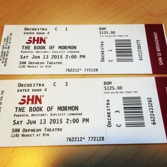 Book of Mormon tickets (Orch seats C1/C3) Jun 13, 2pm (SF Orpheum) 1