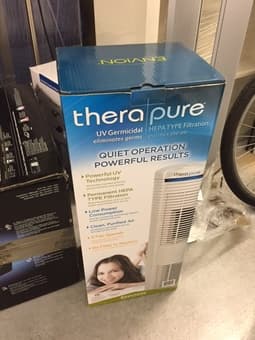 MOVING: West Elm side table, Therapure Purifier, LAMPS, Leather Chair 2