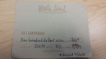 $100 State Bird Gift Certificate 1