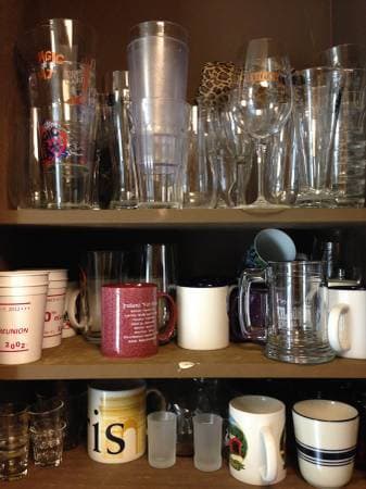 Dishes, cups, glasses, mugs, bowls, pots, pans, kitchen appliances--$1 2
