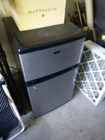 Patio table with 2 chairs and mini fridge & freezer 2