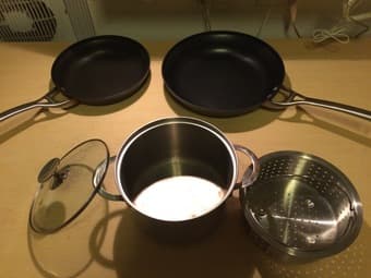 2 Frying Pans & 1 Saucepan from Crate & Barrel $80 1