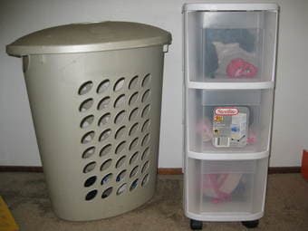 plastic cabinet and laungry bin for sale    $2/each 1