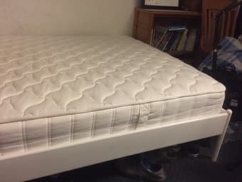 queen-size mattress plus bed-frame, 200$, available after jun 14th 2