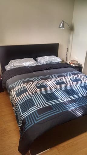 Ikea full size bed, mattress, memory foam pillows, bedding $300 1