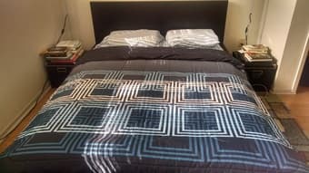Ikea full size bed, mattress, memory foam pillows, bedding $300 2