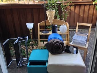 Lamp $15, small lamp $5, game of thrones 1-3 $25, ottomans $10 1