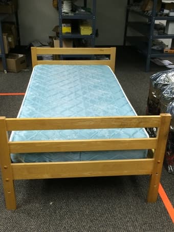Twin size bed (wood frame) with mattress($130) 1