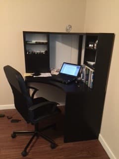 MICKE Corner workstation, black-brown - 75$ 1