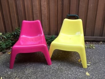 2 IKEA plastic chairs $35 1