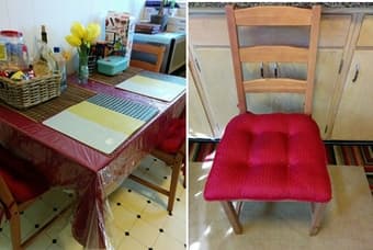 IKEA Dining Table with four chairs + table cover and cushions-- $100 1