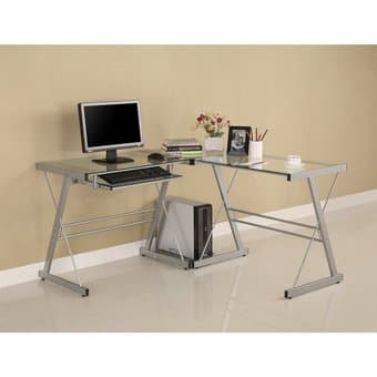 Walker Edison 3-Piece Contemporary Silver Glass Desk $70 OBO 1