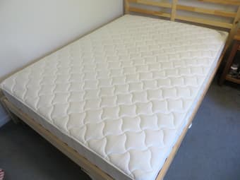 Full-sized bed frame, mattress, and bedding $400 OBO 2