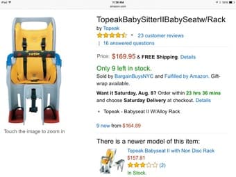 TopeakBabySitterIIBabySeatw/Rack $69 1