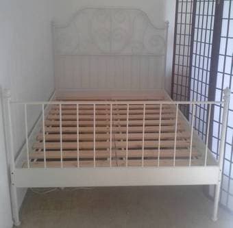 White Wrought Iron Full Size Bed Frame, Slats, Mattress - $100 1