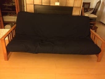Dark blue and Wood Futon - $80 2