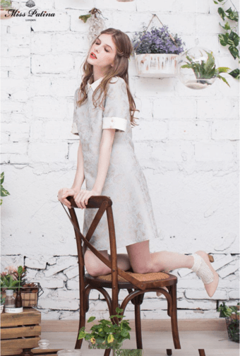 Moving sale-NWT-Miss Patina Retro Embroidery 3/4 sleeve Preppy Dress-Grey-US8 1