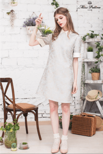 Moving sale-NWT-Miss Patina Retro Embroidery 3/4 sleeve Preppy Dress-Grey-US8 2