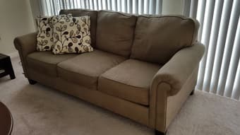 queen bed (frame and mattress) and 3-place sofa 2