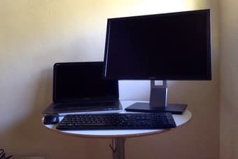 Dell XPS workstation laptop, monitor, wireless keyboard 1