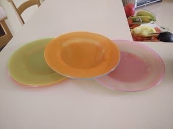 10 plates ($5) + assorted matching bowls ($5) 2