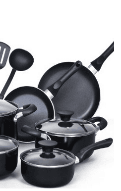sell kitchen 8 Piece Non stick Black Soft handle Cookware Set 1