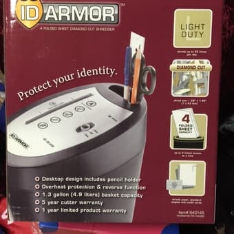 brand new ID Armor 4 sheet diamond cut shredder, $10 1