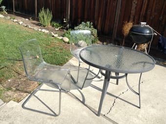 Outside table and chairs and grill (only $45) 1
