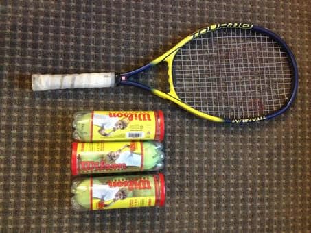 Wilson tennis balls, $6 for 9 balls and a free workable racket 1