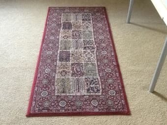 $30 total.  2 excellent rugs, table, shelves 2