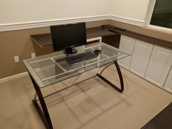 Glass office desk and matching shelves - $200 1