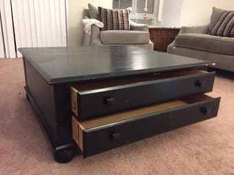 Black Solid Wood Coffee Table  (Eddie Bauer) with 4 Drawers - $85 1