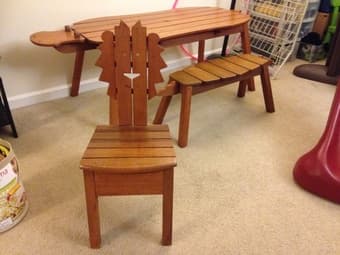 Kids table set- Wooden hippo table, alligator bench and lion chair 1