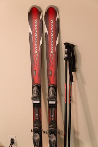 154cm skis, poles, goggles - $160 2